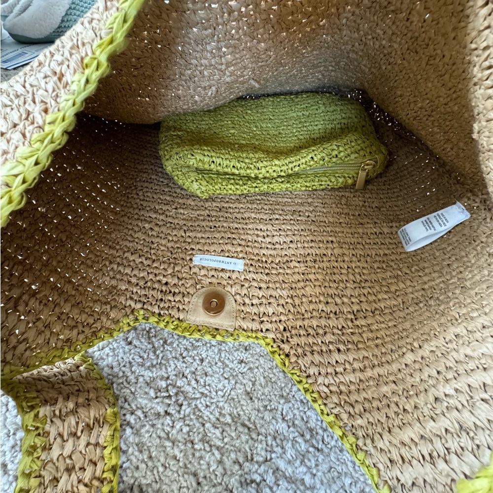 Anthropologie Woven Straw Shoulder Bag in Natural with Yellow Trim - Picture 7 of 7